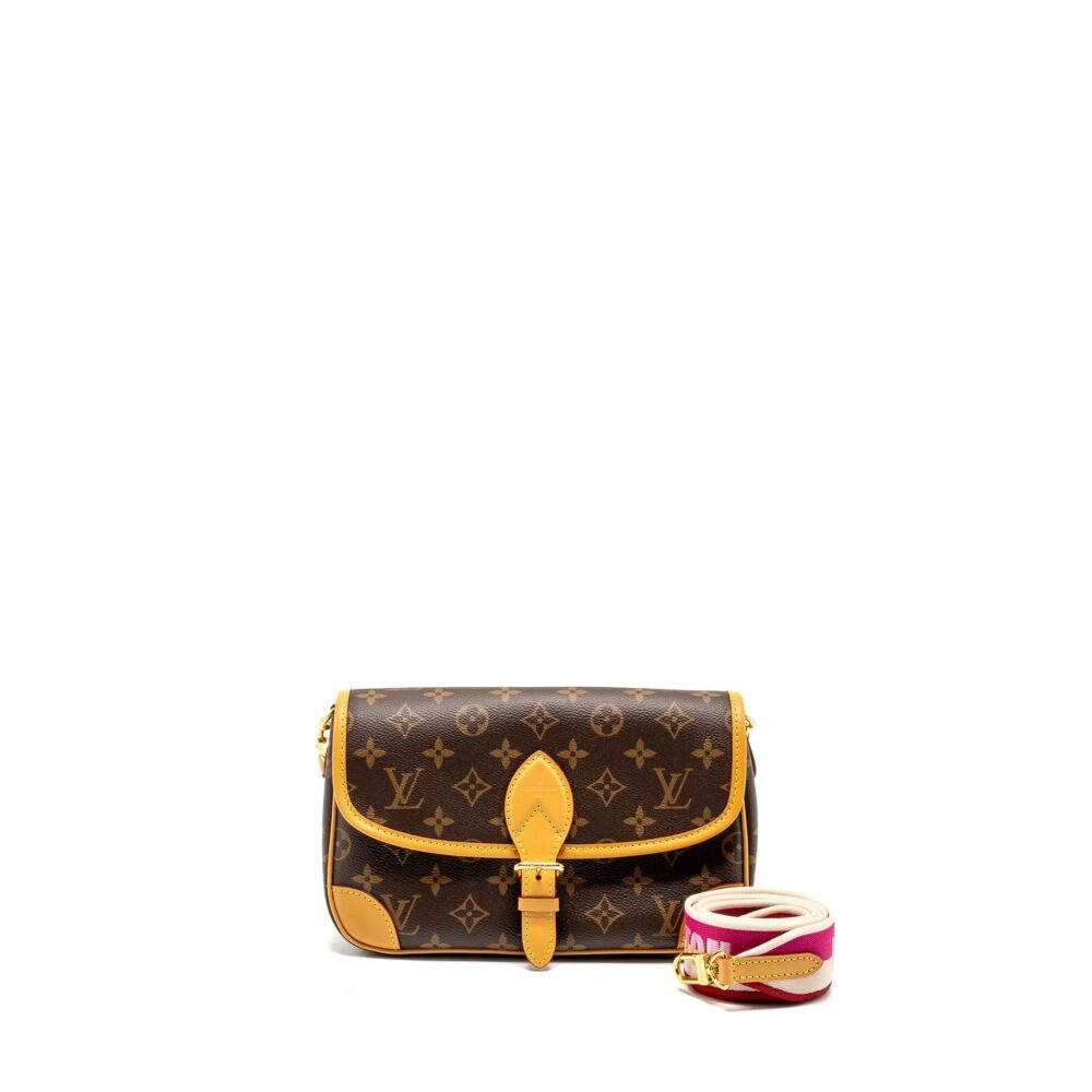 AAA Replica Louis Vuitton LV DIANE BAG WITH FUCHSIA STRAP MONOGRAM CANVAS GHW