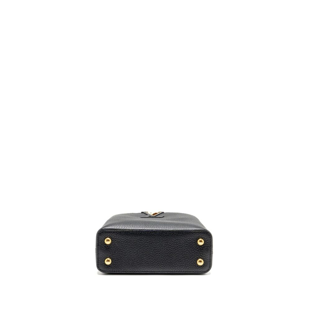AAA Replica Louis Vuitton LV CAPUCINES MINI TAURILLON BLACK GHW