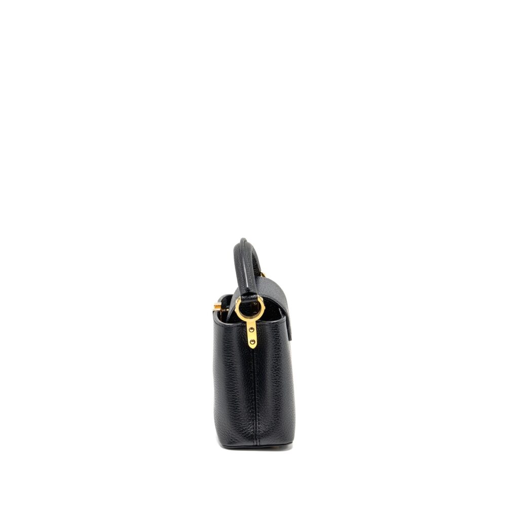 AAA Replica Louis Vuitton LV CAPUCINES MINI TAURILLON BLACK GHW