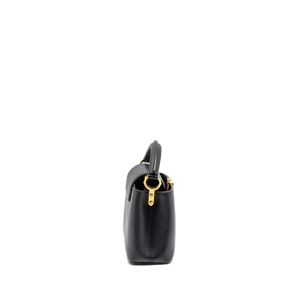 AAA Replica Louis Vuitton LV CAPUCINES MINI TAURILLON BLACK GHW