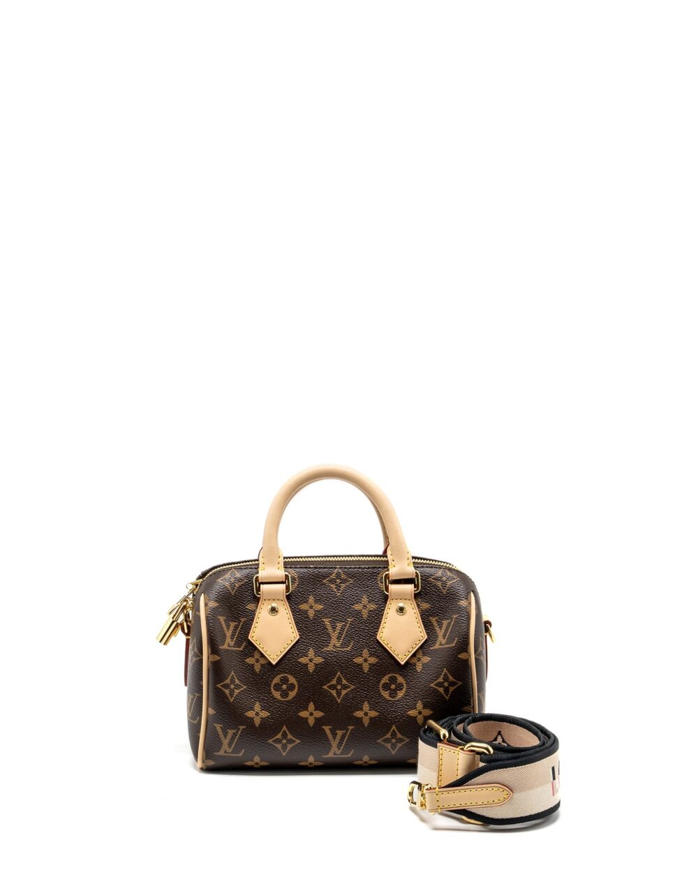 AAA Replica Louis Vuitton LV SPEEDY BANDOULIERE 20 MONOGRAM CANVAS BLACK STRAP GHW