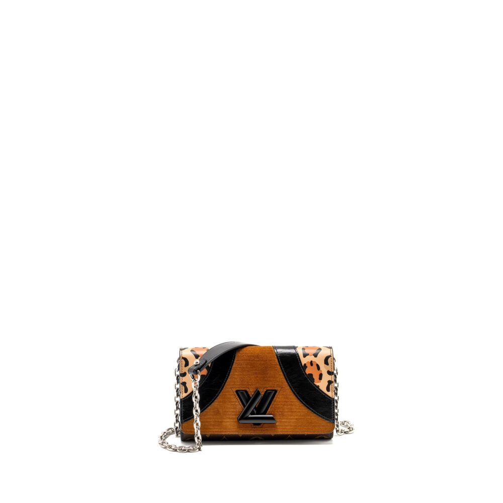 AAA Replica Louis Vuitton LV WILD AT HEART TWIST WALLET ON CHAIN CALFSKIN/MONOGRAM CANVAS MULTICOLOLUR BLACK/SLIVER HARDWARE