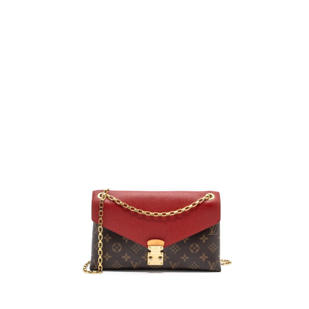 AAA Replica Louis Vuitton LV PALLAS CHAIN BAG MONOGRAM CANVAS / CALFSKIN RED GHW
