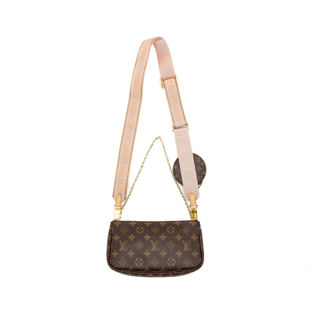 AAA Replica Louis Vuitton LV MULTI POCHETTE ACCESSORIES MONOGRAM CANVAS PINK STRAP GHW
