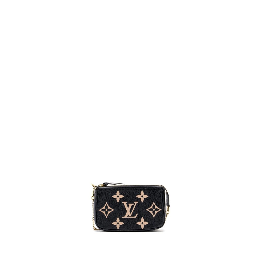 AAA Replica Louis Vuitton LV MINI POCHETTE ACCESSORIES MONOGRAM EMPREINTE BLACK/ BEIGE GHW
