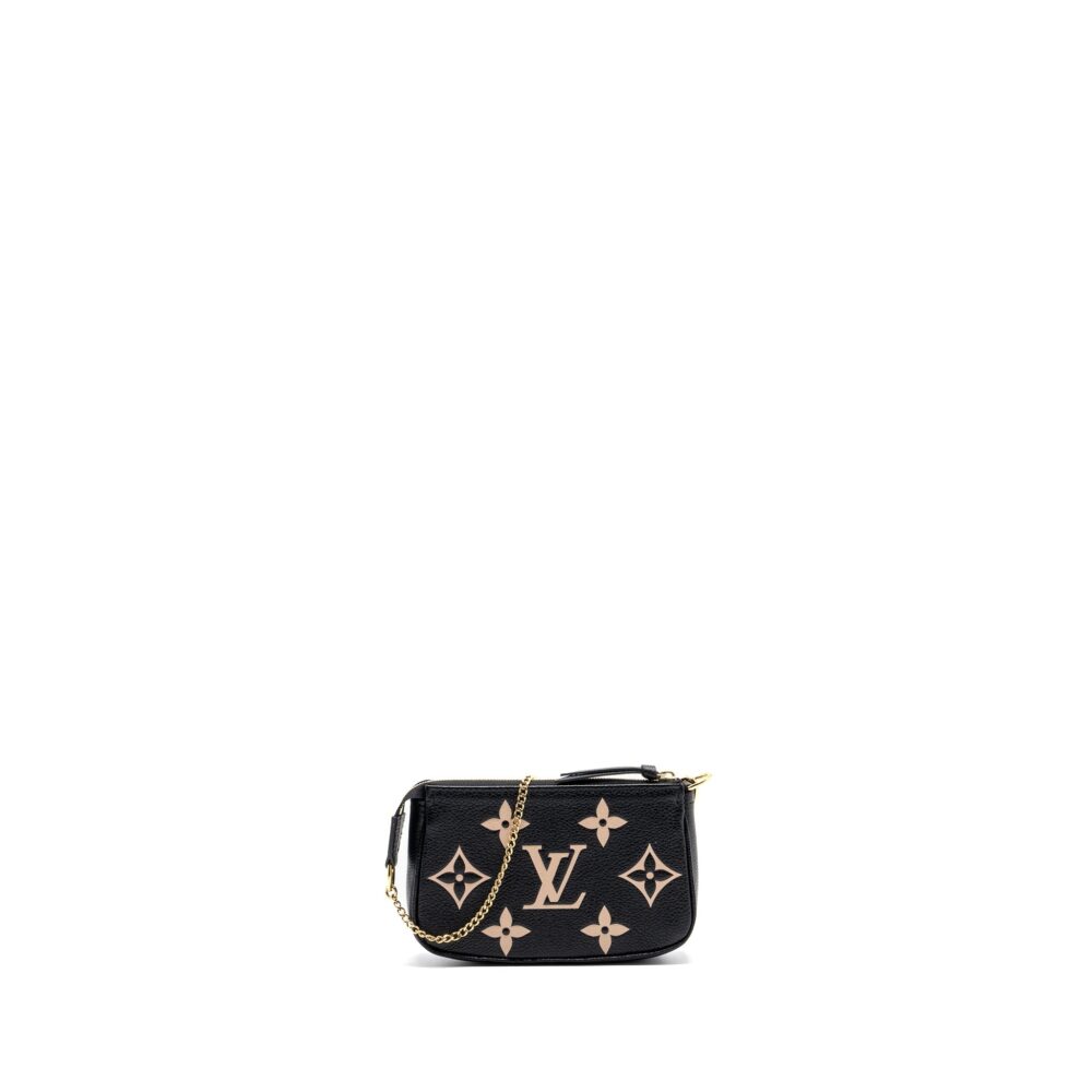 AAA Replica Louis Vuitton LV MINI POCHETTE ACCESSORIES MONOGRAM EMPREINTE BLACK/ BEIGE GHW