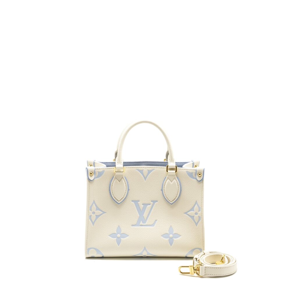 AAA Replica Louis Vuitton LV ONTHEGO PM BICOLOUR MONOGRAM EMPREINTE LATTE/CANDY BLUE GHW