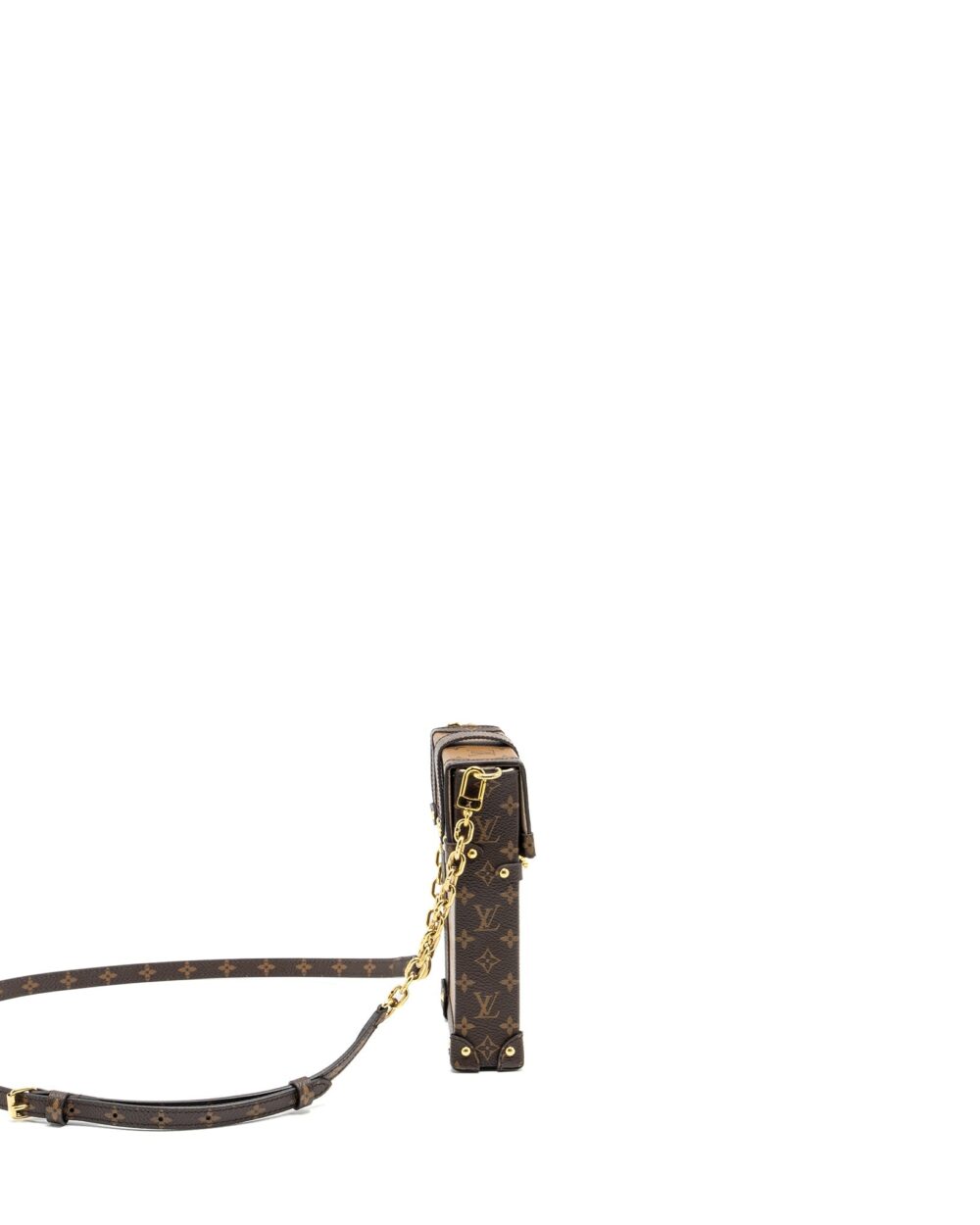 AAA Replica Louis Vuitton LV VERTICAL TRUNK POCHETTE WITH CHAIN MONOGRAM REVERSE CANVAS GHW