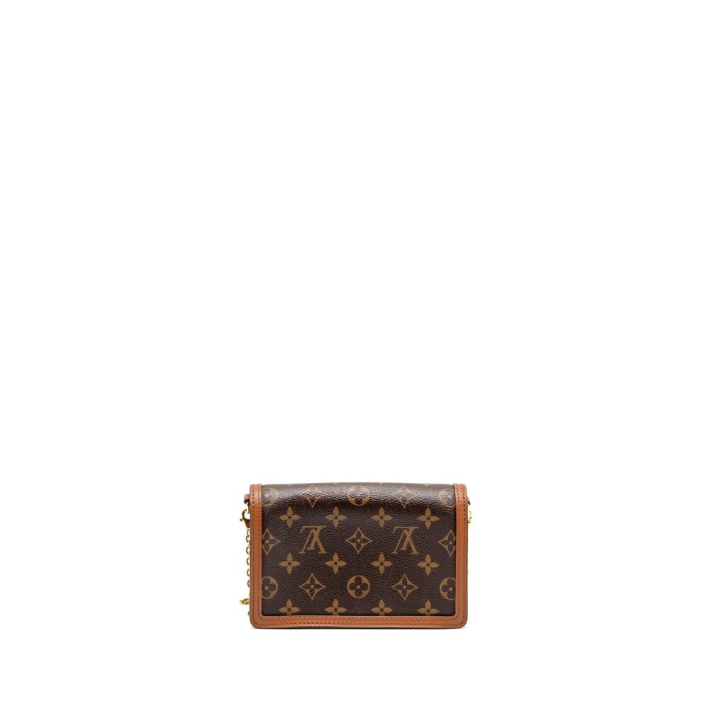 AAA Replica Louis Vuitton LV DAUPHINE CHAIN WALLET MONOGRAM REVERSE CANVAS GHW
