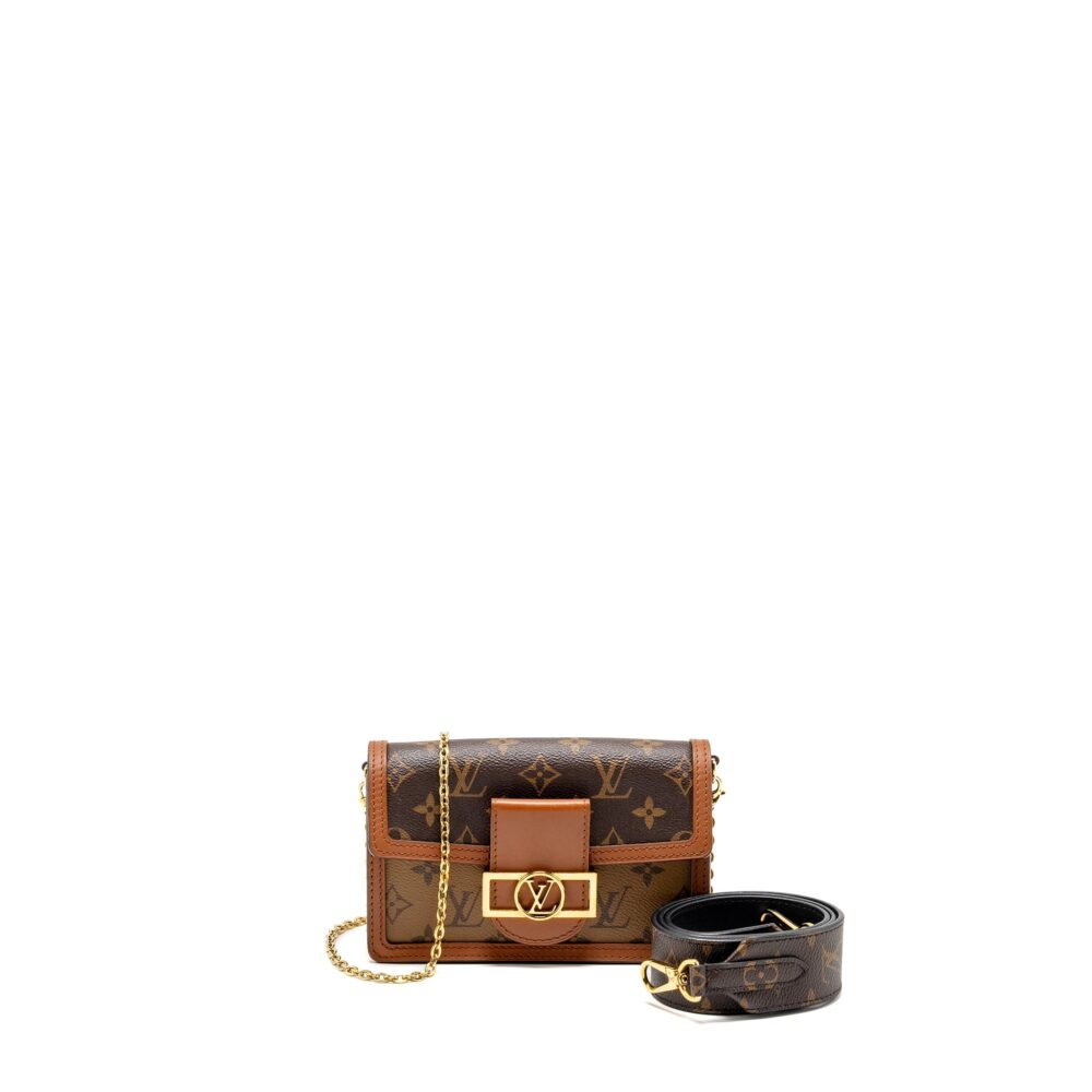 AAA Replica Louis Vuitton LV DAUPHINE CHAIN WALLET MONOGRAM REVERSE CANVAS GHW