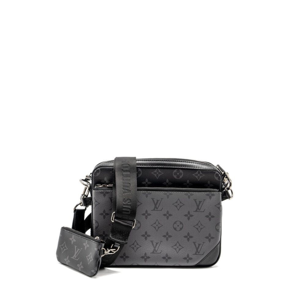 AAA Replica Louis Vuitton LV TRIO MESSANGER MONOGRAM ECLIPSE CANVAS BLACK/GREY WITH BLACK HARDWARE