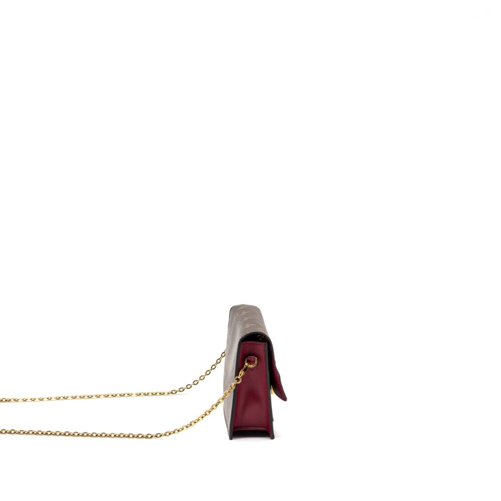 AAA Replica Louis Vuitton LV FLORE CHAIN WALLET MONOGRAM CANVAS/ DARK RED GHW