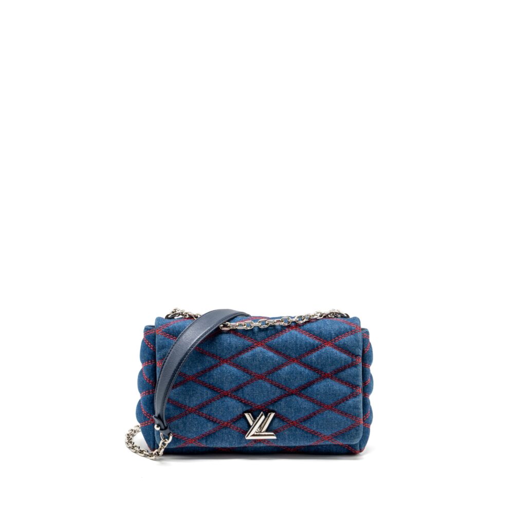 AAA Replica Louis Vuitton LV MALLETAHE GO-14 MM BAG DENIM/LEATHER BLUE/RED SHW