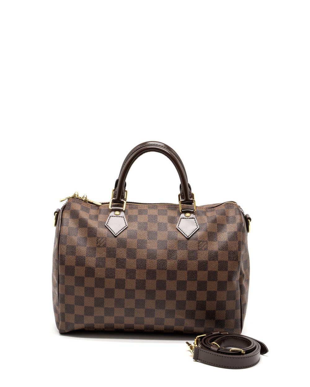AAA Replica Louis Vuitton LV SPEEDY 30 BANDOULIERE DAMIER EBENE CANVAS GHW