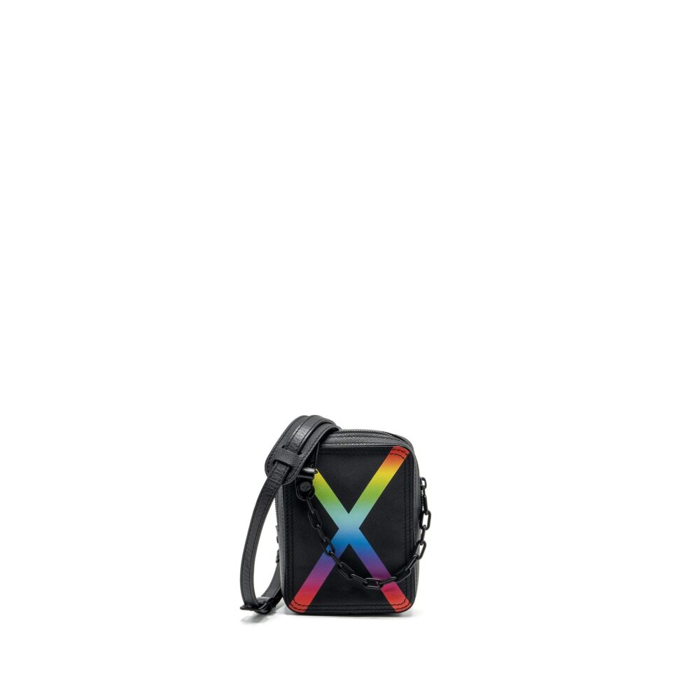 AAA Replica Louis Vuitton LV DANUBE MESSENGER BAG TAIGA BLACK/RAINBOW BLACK HARDWARE