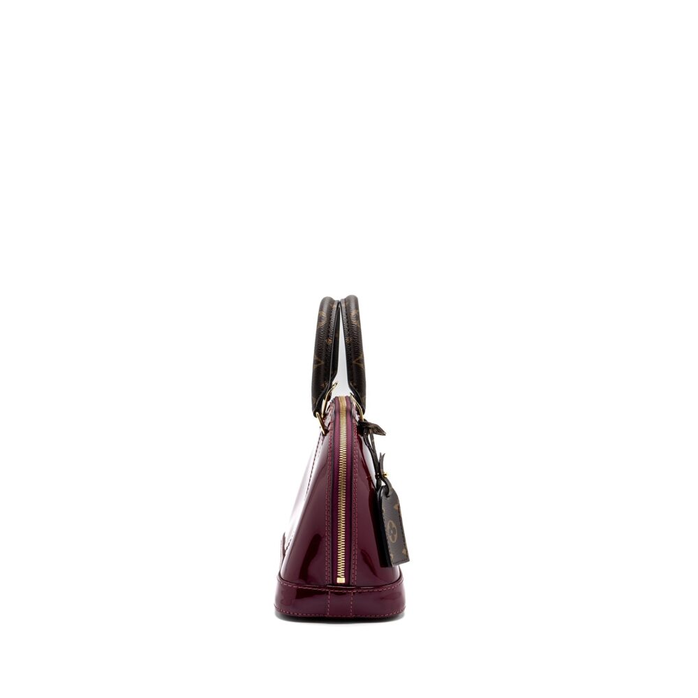 AAA Replica Louis Vuitton LV ALMA BB VERNI MIROIR PATENT DARK PINK GHW