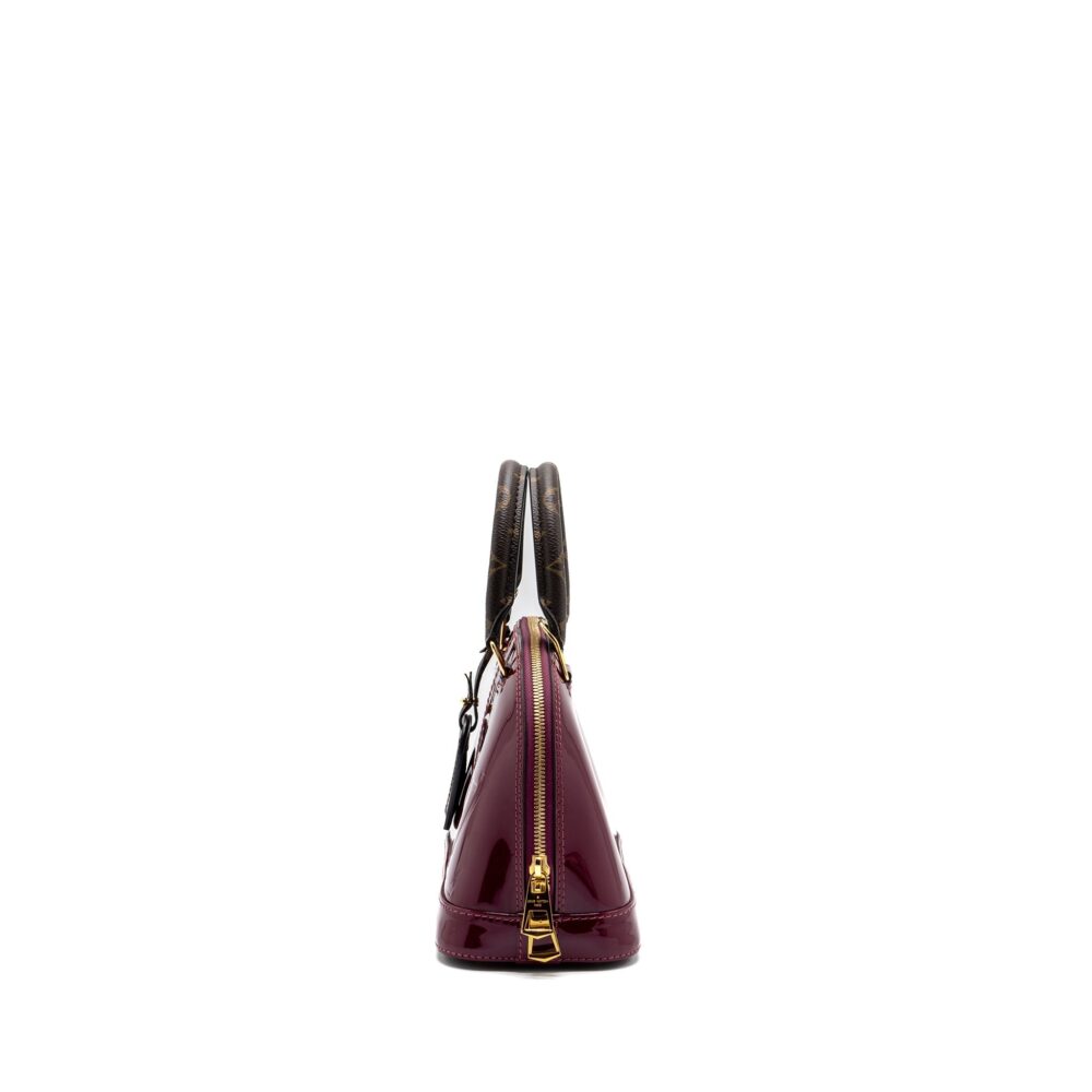 AAA Replica Louis Vuitton LV ALMA BB VERNI MIROIR PATENT DARK PINK GHW