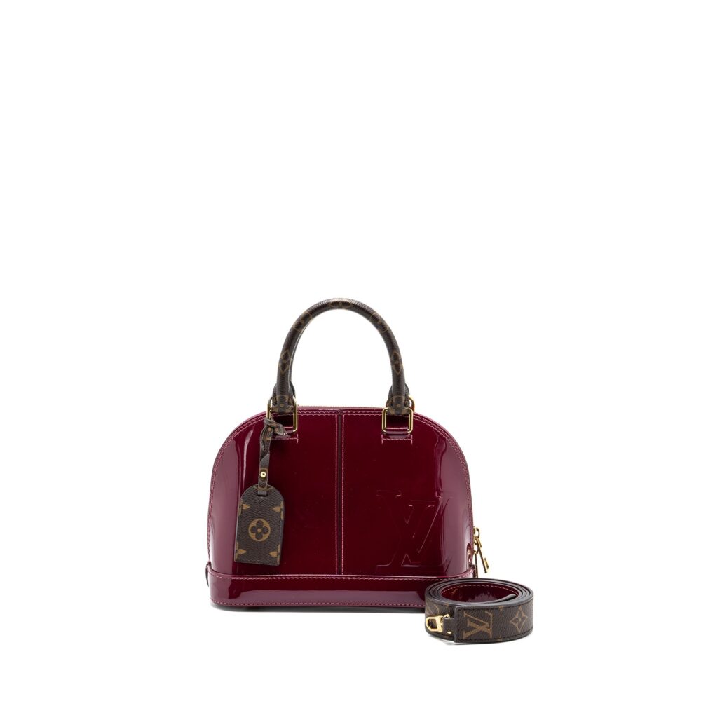 AAA Replica Louis Vuitton LV ALMA BB VERNI MIROIR PATENT DARK PINK GHW