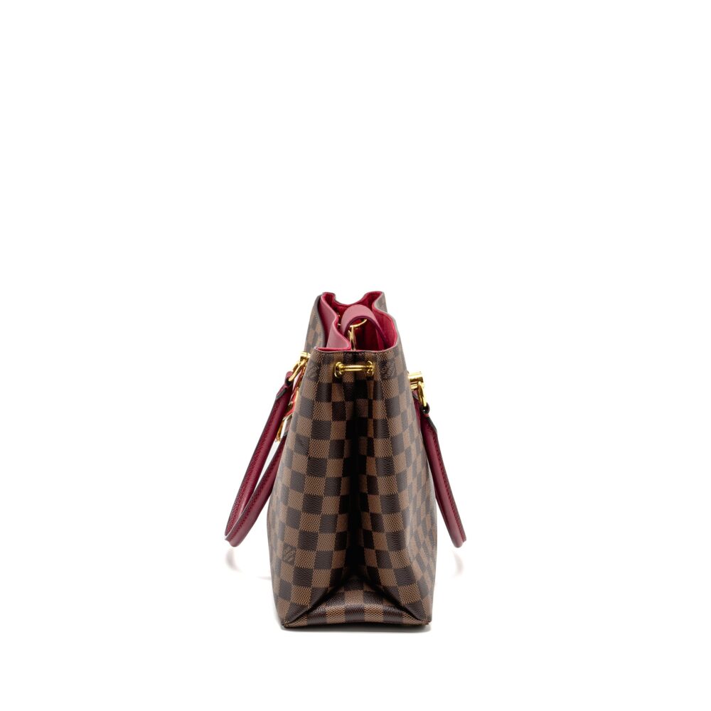 AAA Replica Louis Vuitton LV RIVERSIDE TOTE BAG DAMIER EBENE CANVAS RED/BROWN GHW