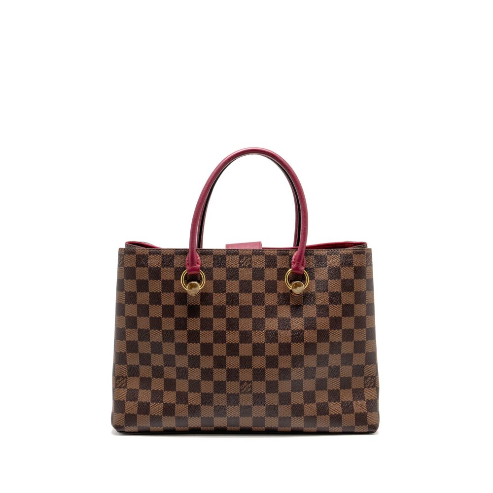 AAA Replica Louis Vuitton LV RIVERSIDE TOTE BAG DAMIER EBENE CANVAS RED/BROWN GHW