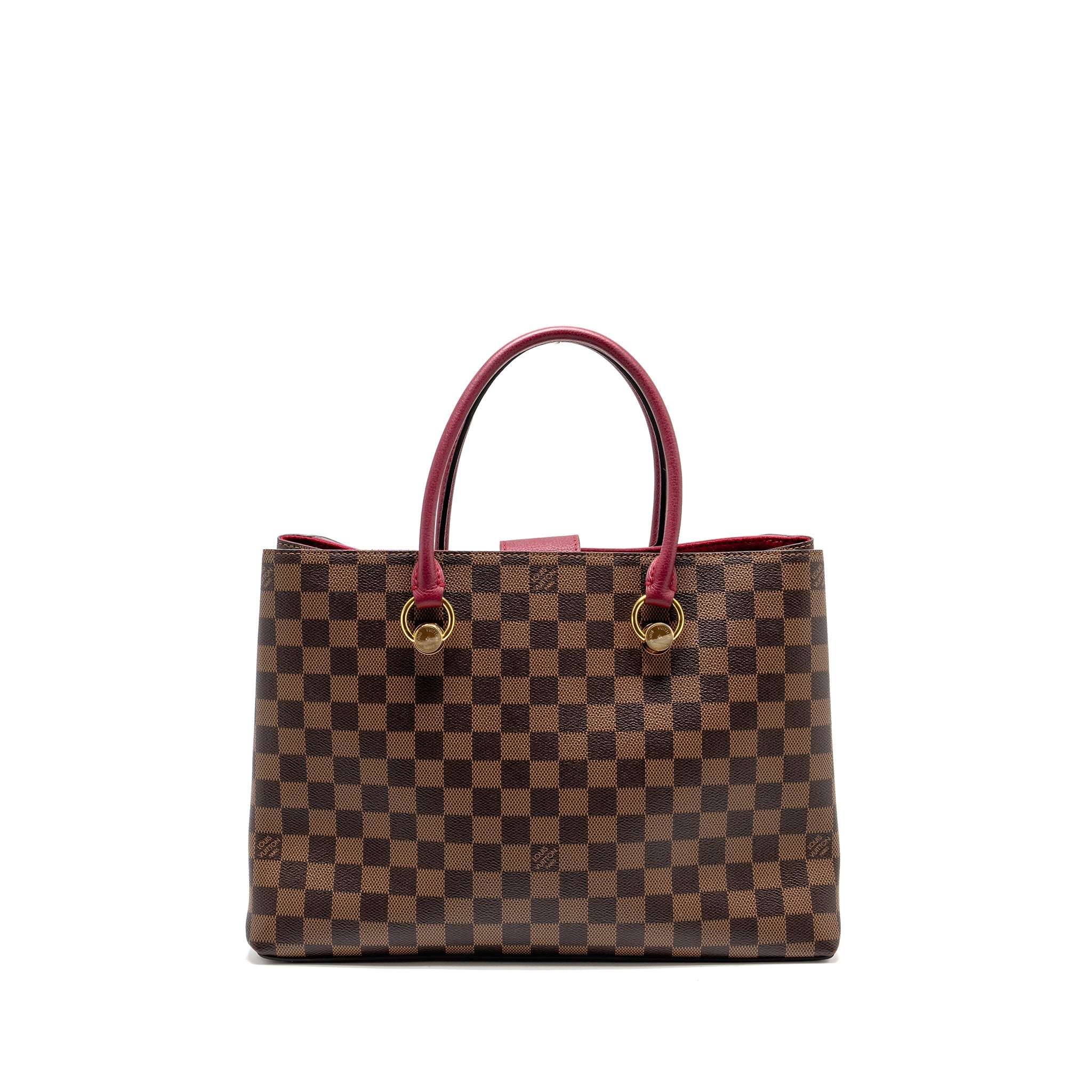 AAA Replica Louis Vuitton LV RIVERSIDE TOTE BAG DAMIER EBENE CANVAS RED/BROWN GHW