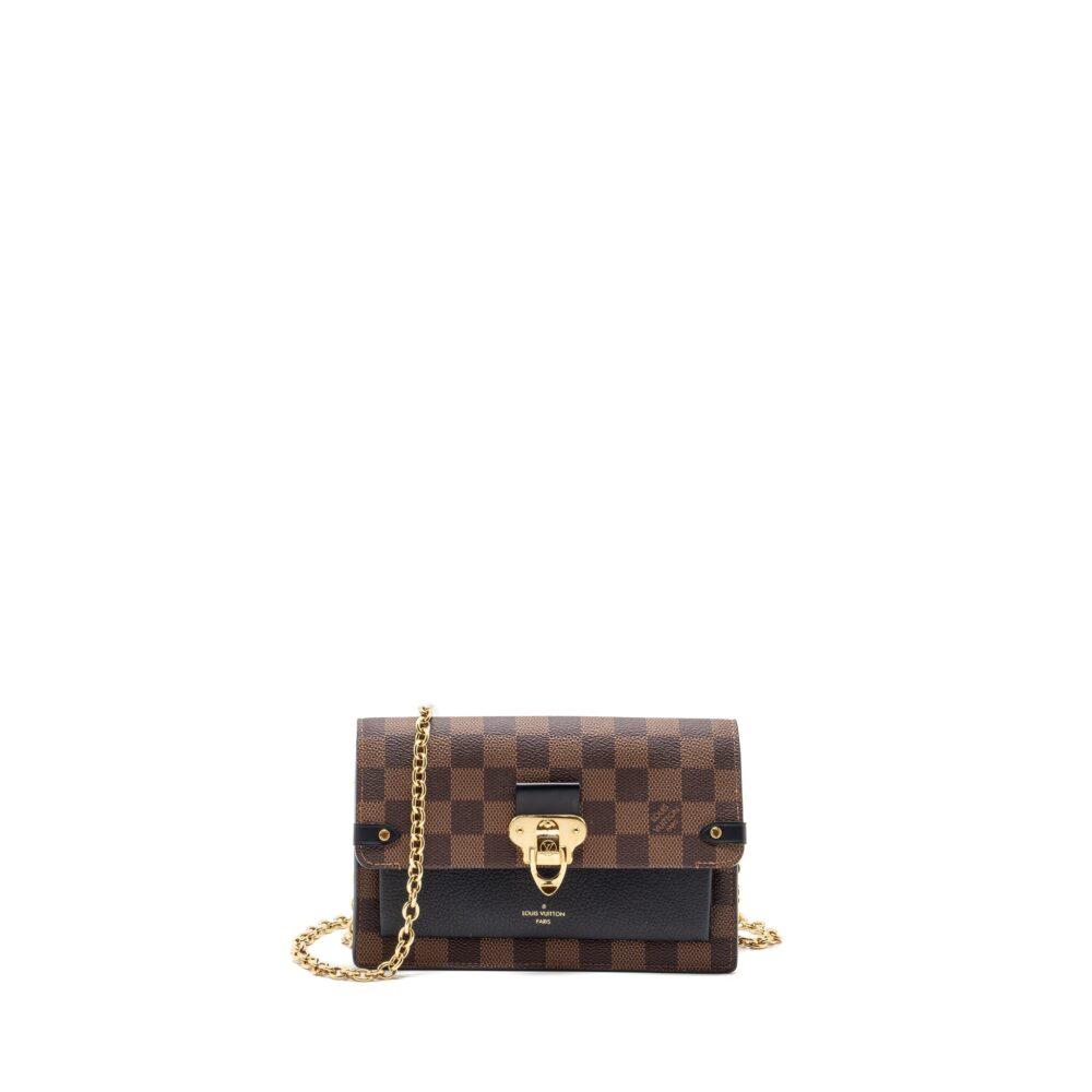 AAA Replica Louis Vuitton LV VAVIN CHAIN WALLET DAMIER EBENE/BLACK GHW (NEW VERSION)