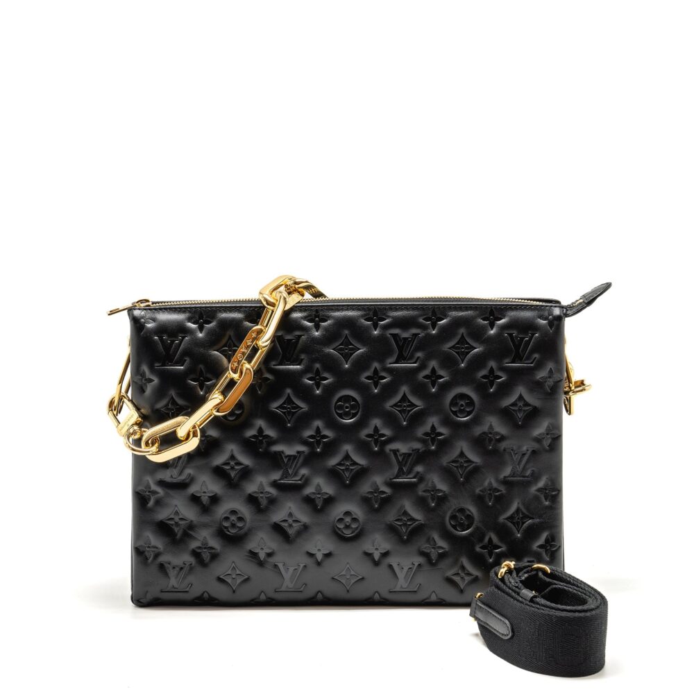 AAA Replica Louis Vuitton LV COUSSIN MM MONOGRAM-EMBOSSED PUFFY LAMBSKIN BLACK GHW
