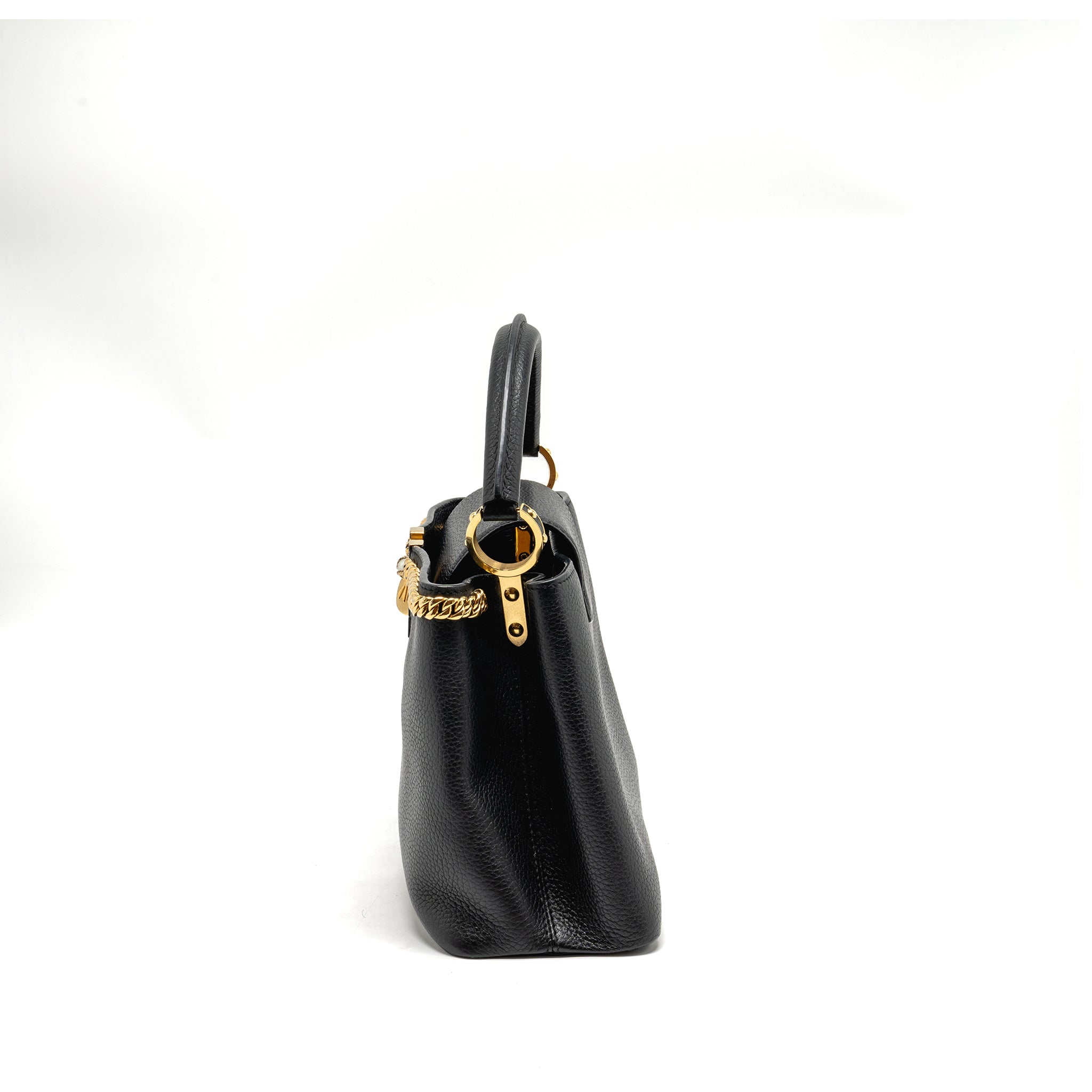 AAA Replica Louis Vuitton LV CAPUCINES MM CALFSKIN BLACK GHW