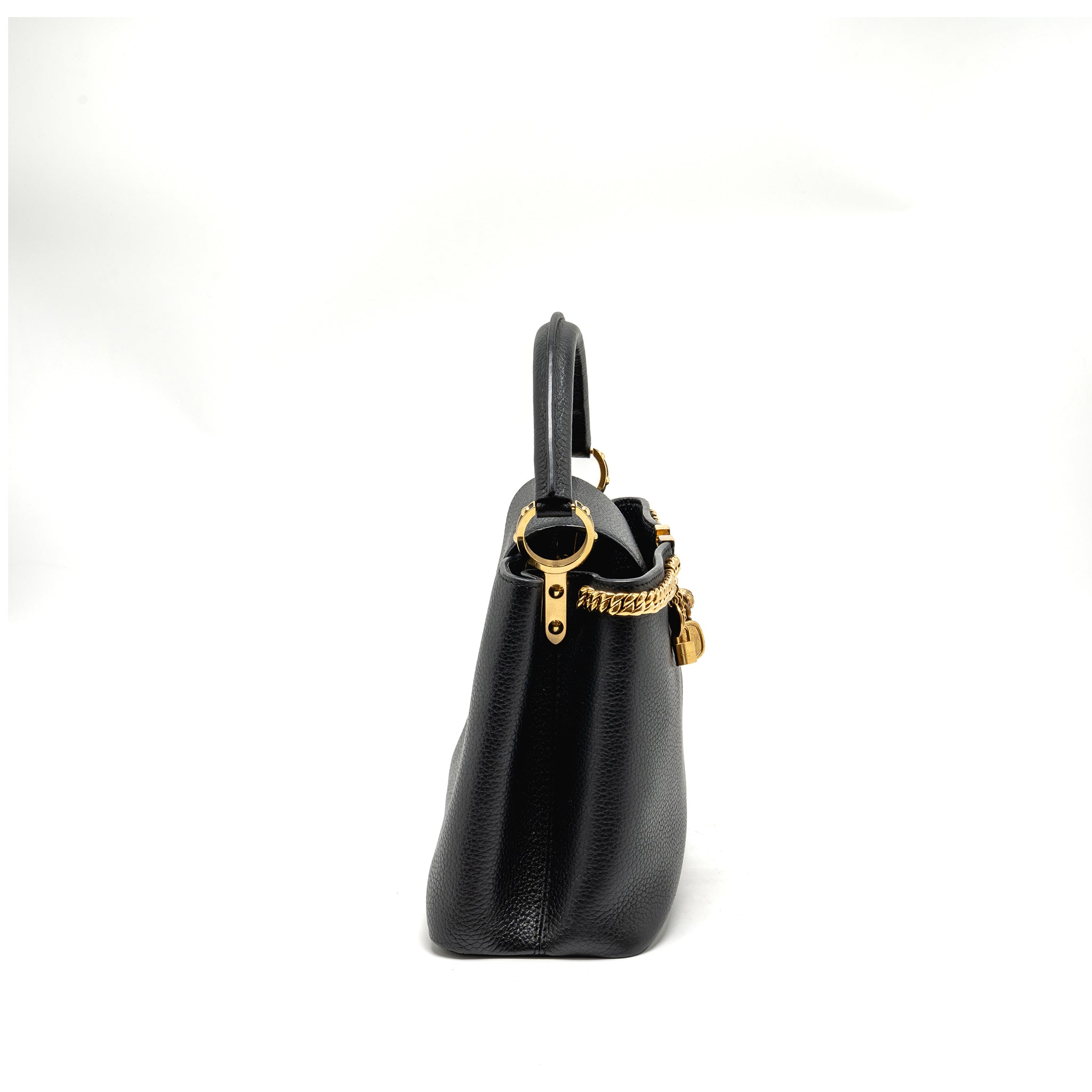 AAA Replica Louis Vuitton LV CAPUCINES MM CALFSKIN BLACK GHW