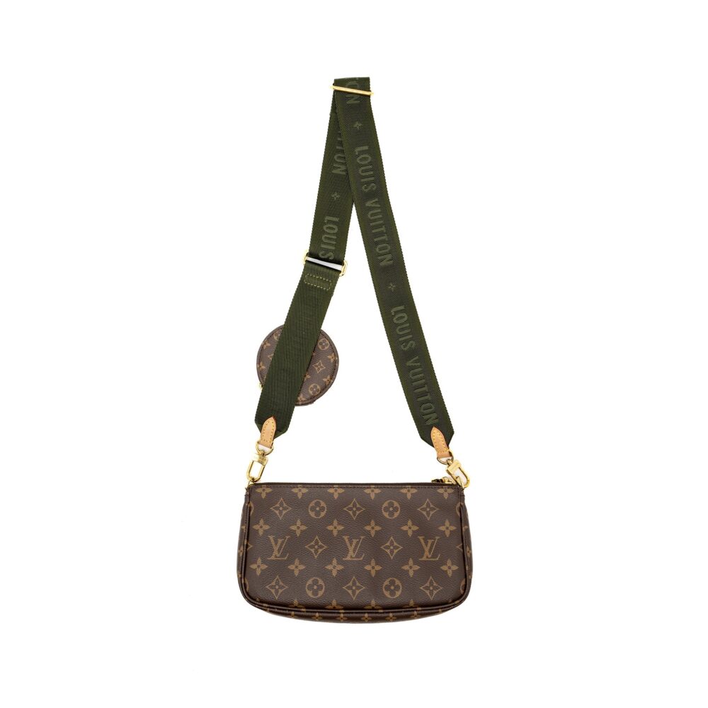 AAA Replica Louis Vuitton LV MULTI POCHETTE ACCESSORIES MONOGRAM CANVAS KHAKI STRAP GHW
