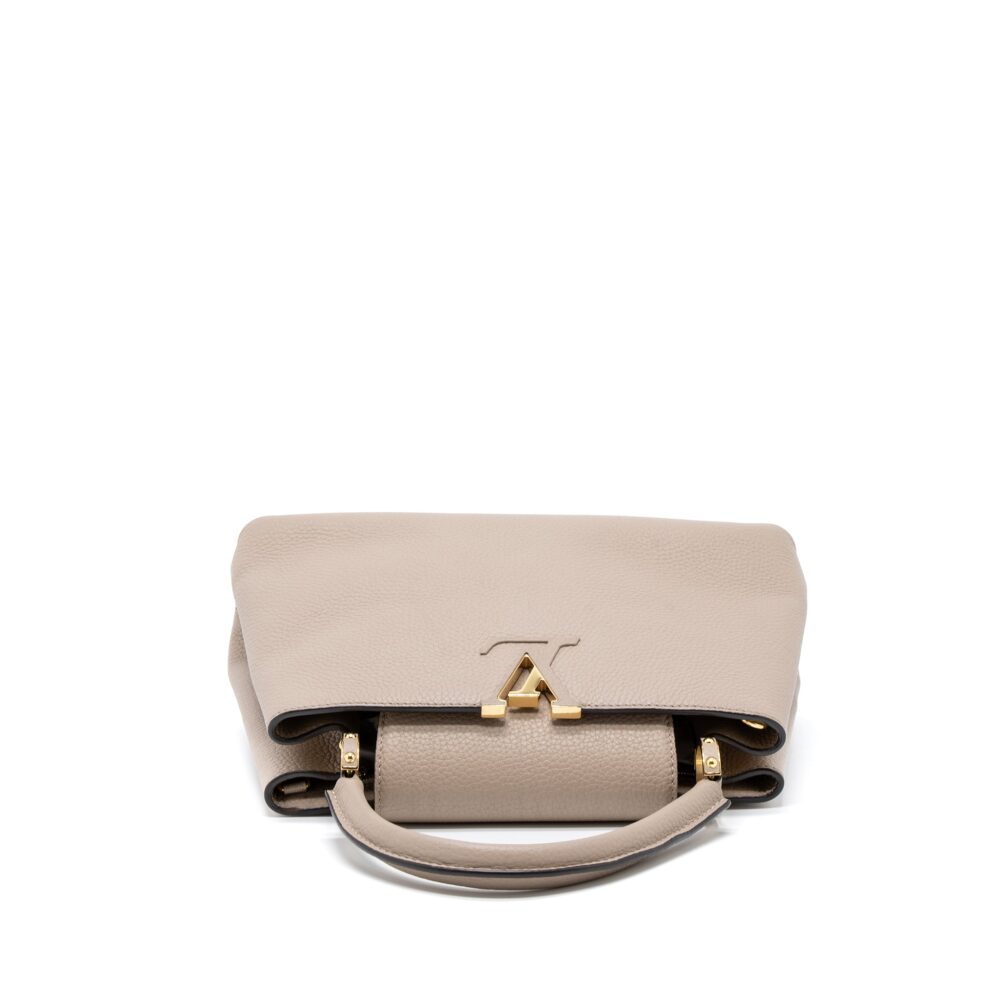 AAA Replica Louis Vuitton LV CAPUCINES MM TAURILLON LIGHT GREY GHW