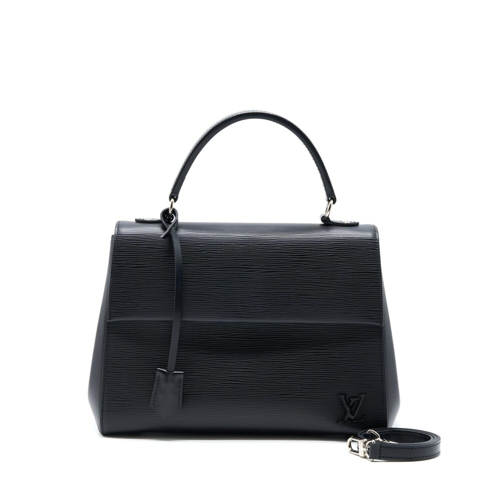 AAA Replica Louis Vuitton LV CLUNY MM EPI BLACK SHW WITH INITIAL S.S