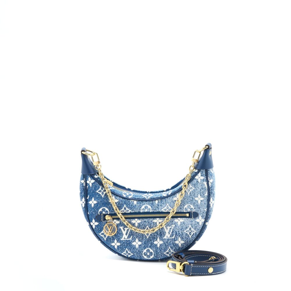 AAA Replica Louis Vuitton LV HALF-MOON LOOP BAGUETTE HANDBAG DENIM BLUE GHW (NEW VERSION)
