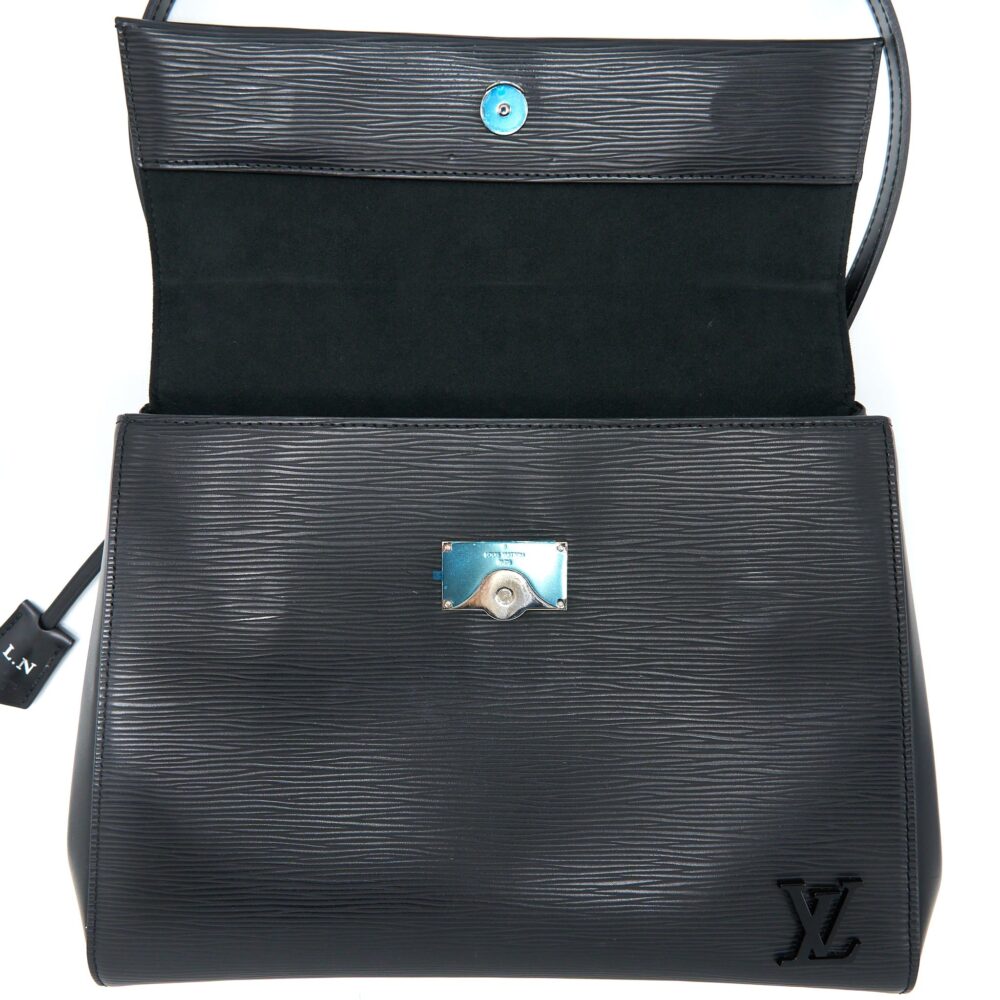 AAA Replica Louis Vuitton LV CLUNY MM EPI BLACK SHW WITH INITIAL S.S