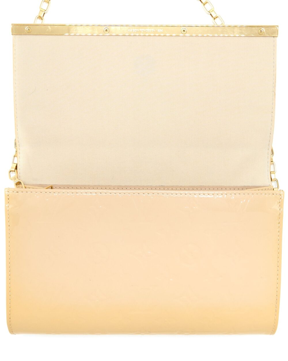 AAA Replica Louis Vuitton LV ANA VERNIS CLUTCH WITH CHAIN PATENT BEIGE GHW