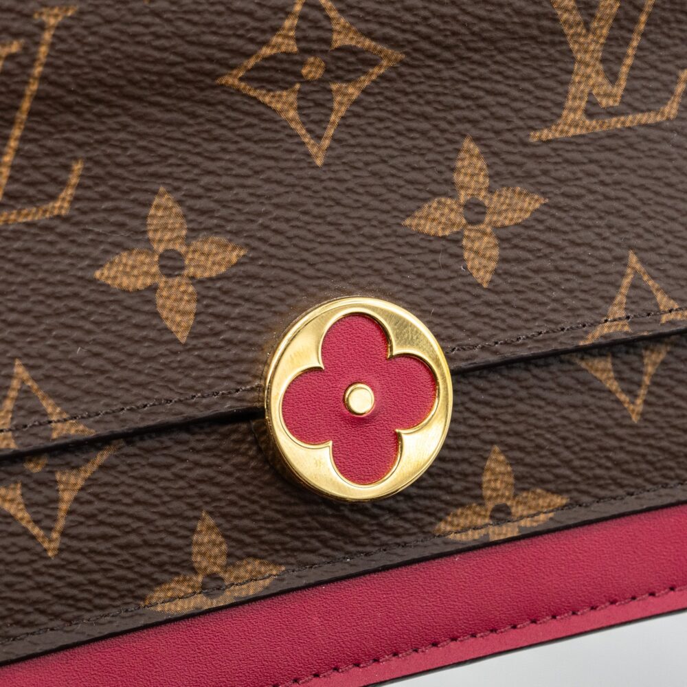 AAA Replica Louis Vuitton LV FLORE CHAIN WALLET MONOGRAM CANVAS/ DARK RED GHW