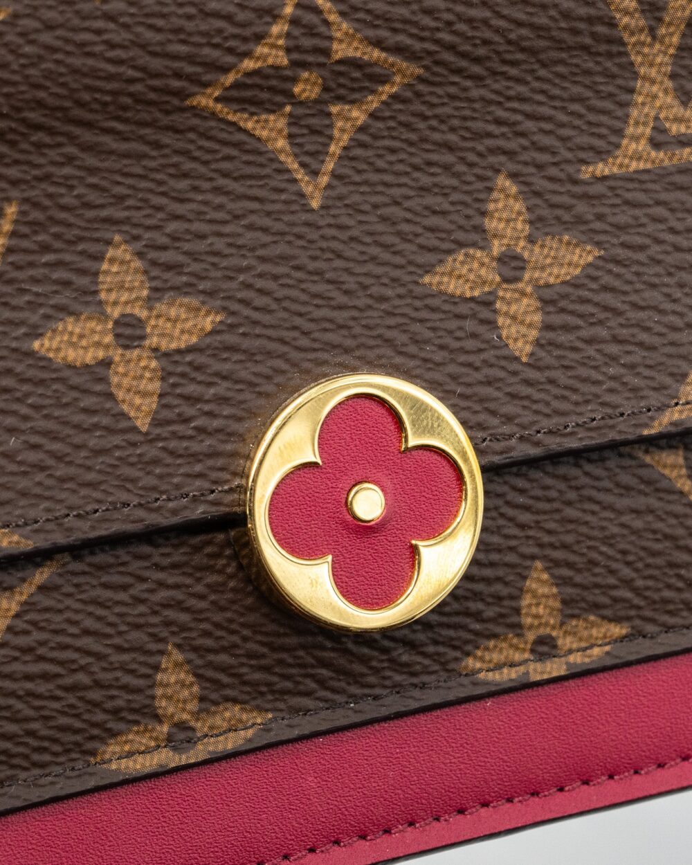 AAA Replica Louis Vuitton LV FLORE CHAIN WALLET MONOGRAM CANVAS/ DARK RED GHW