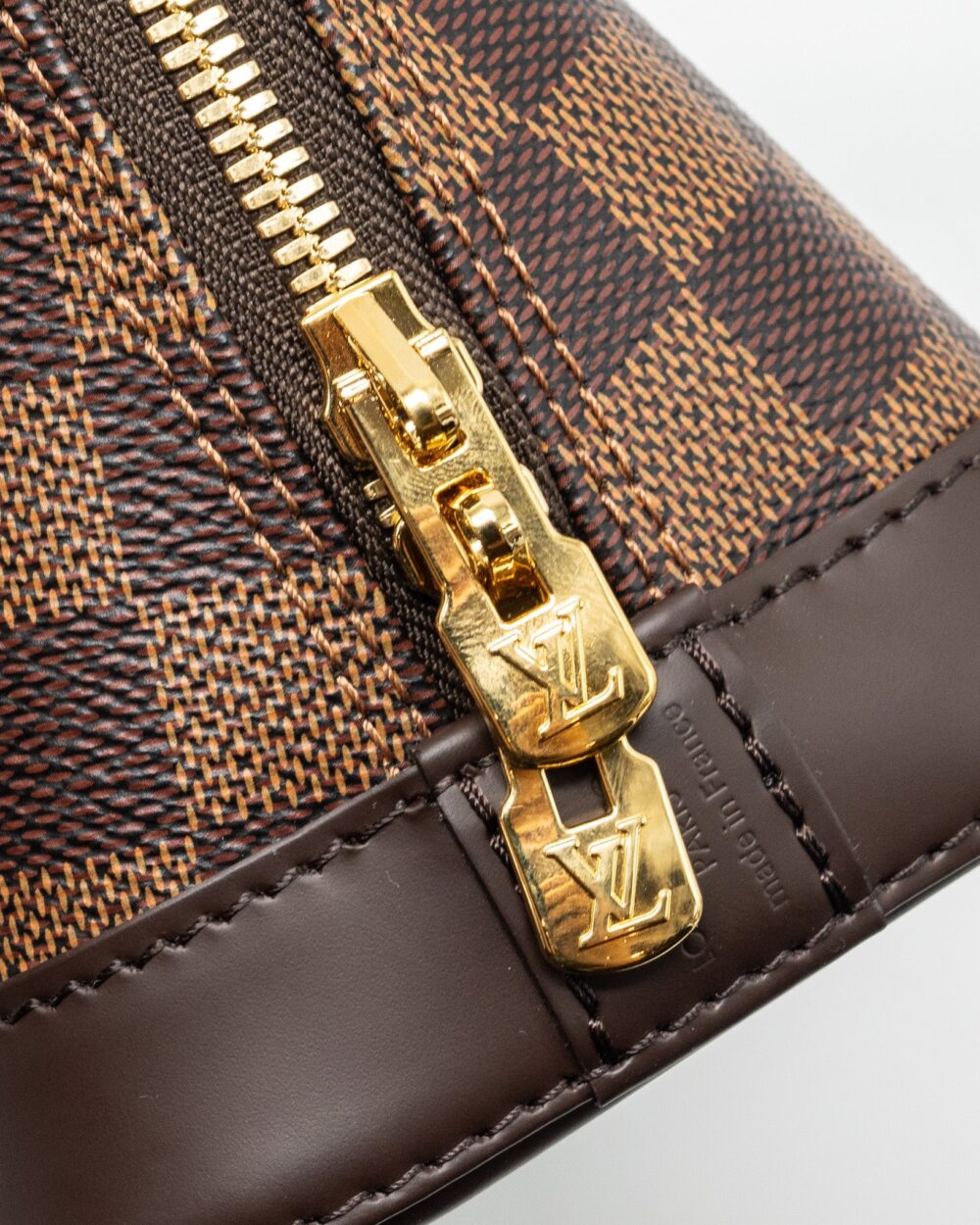 AAA Replica Louis Vuitton LV ALMA BB WITH BRAIDED HANDLES DAMIER EBENE CANVAS GHW