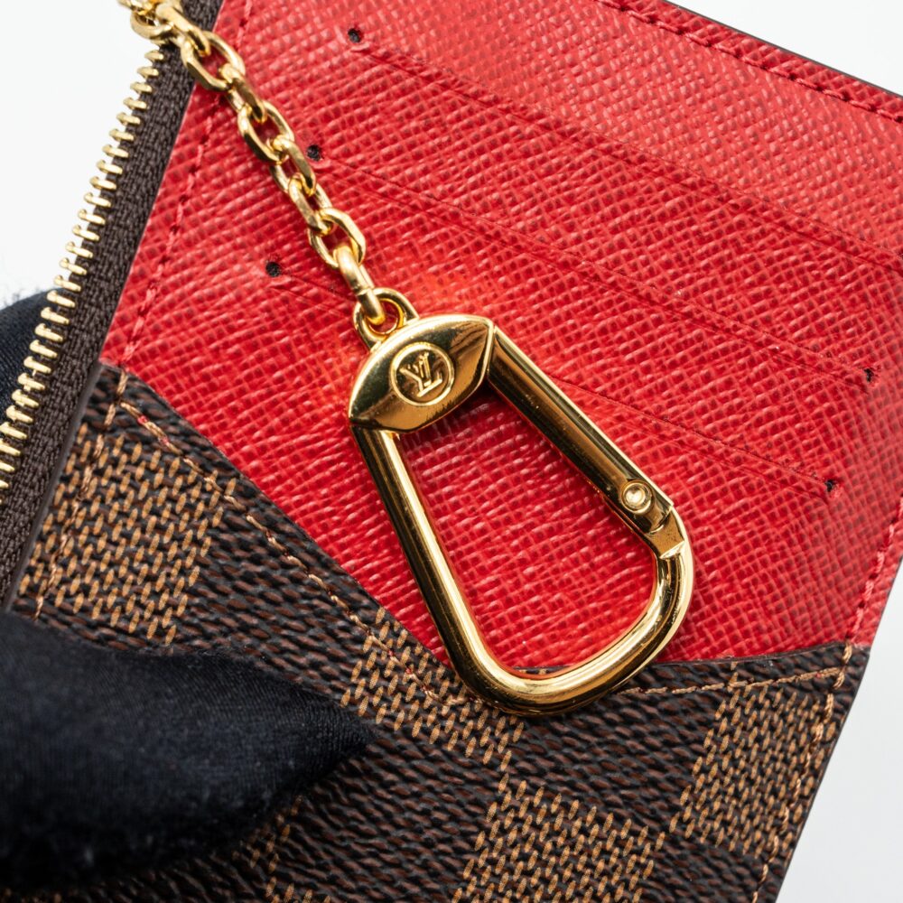 AAA Replica Louis Vuitton LV CARD HOLDER RECTO VERSO DAMIER EBENE/ RED GHW (NEW VERSION)
