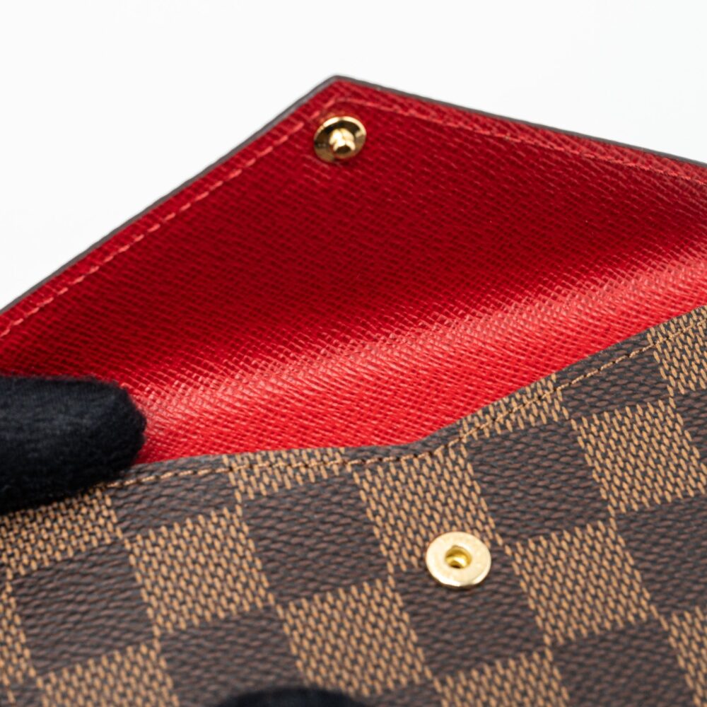AAA Replica Louis Vuitton LV CARD HOLDER RECTO VERSO DAMIER EBENE/ RED GHW (NEW VERSION)