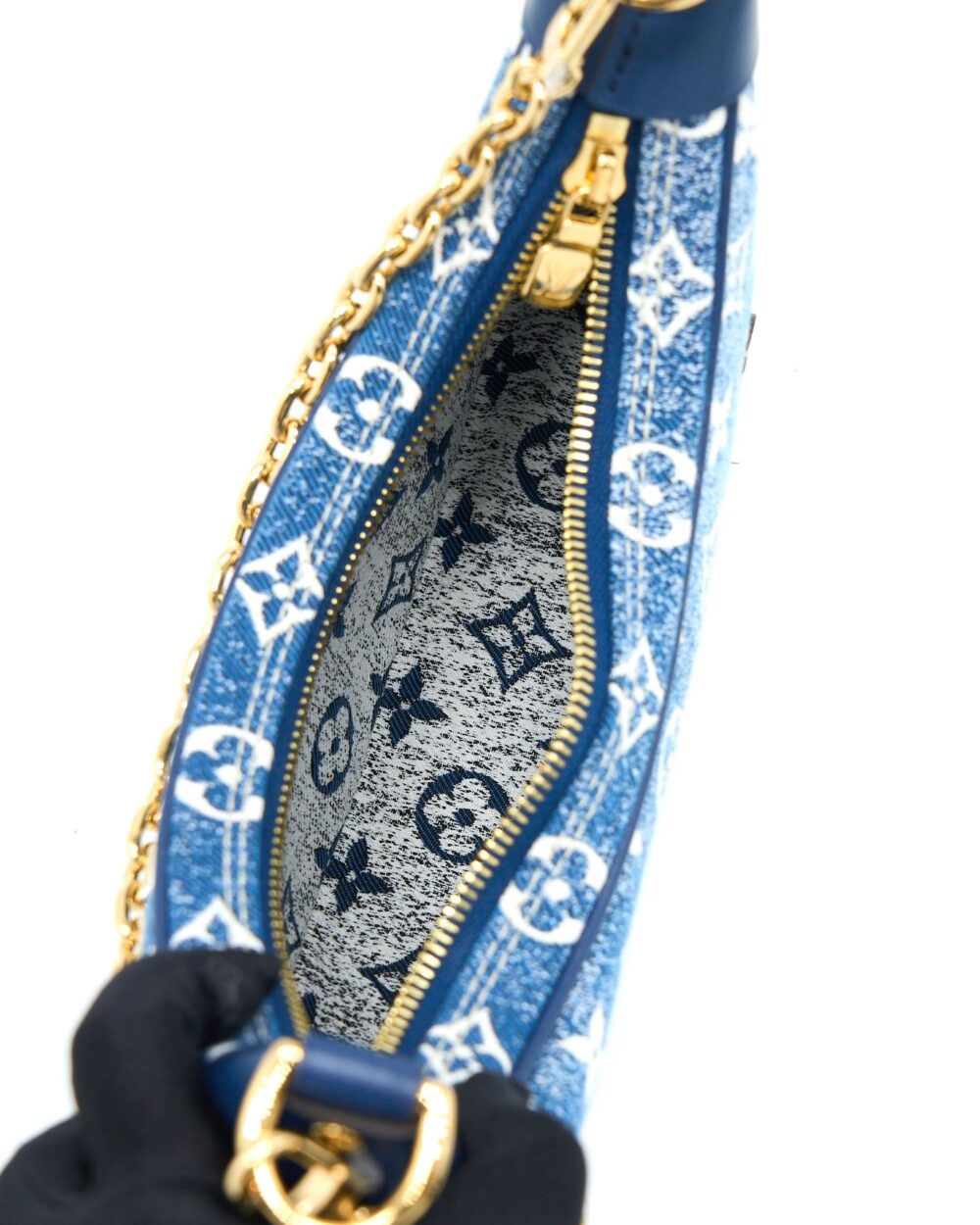 AAA Replica Louis Vuitton LV HALF-MOON LOOP BAGUETTE HANDBAG DENIM BLUE GHW (NEW VERSION)