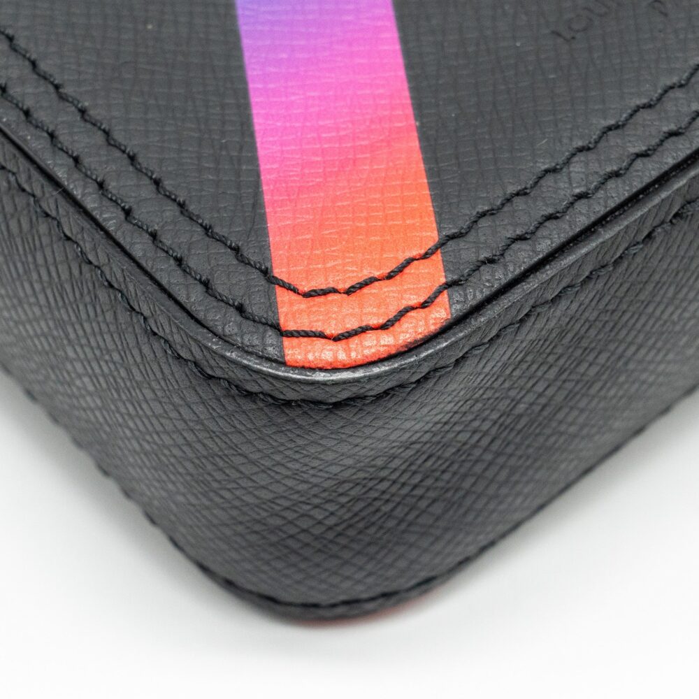 AAA Replica Louis Vuitton LV DANUBE MESSENGER BAG TAIGA BLACK/RAINBOW BLACK HARDWARE