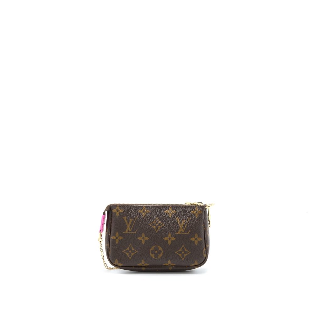 AAA Replica Louis Vuitton LV MINI POCHETTE ACCESSCORIES MONOGRAM CANVAS/HOT PINK GHW