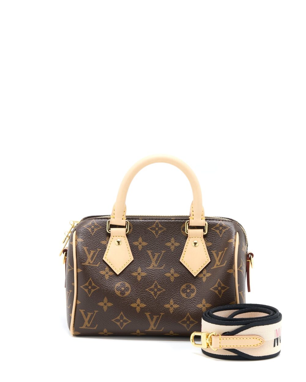 AAA Replica Louis Vuitton LV SPEEDY BANDOULIERE 20 MONOGRAM CANVAS BLACK STRAP