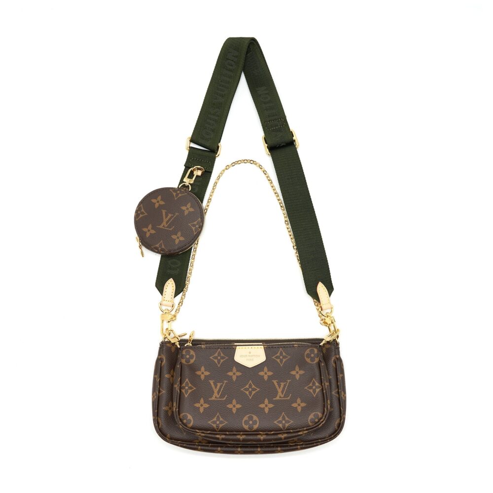 AAA Replica Louis Vuitton LV MULTI POCHETTE ACCESSORIES MONOGRAM CANVAS WITH KHAKI STRAP