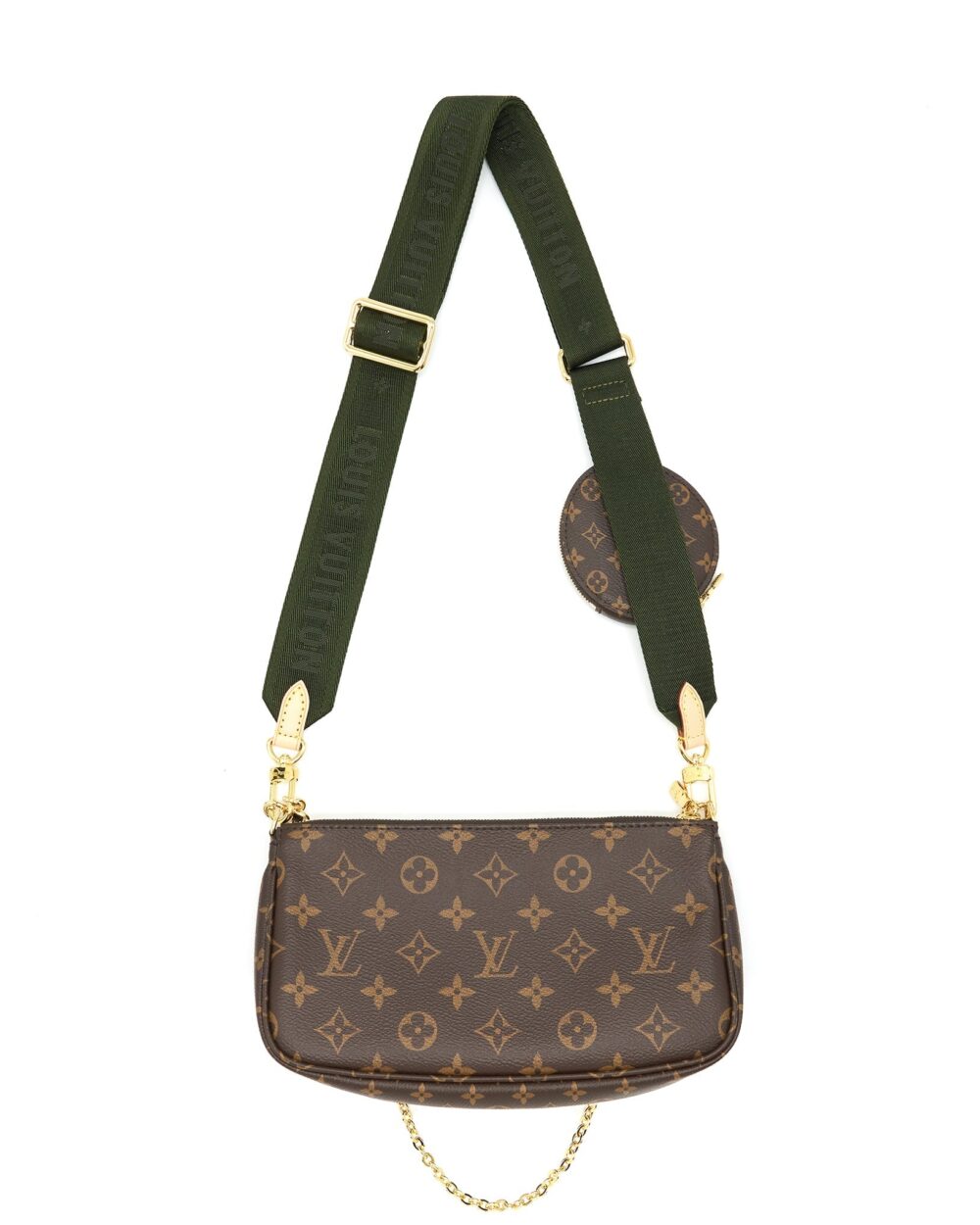 AAA Replica Louis Vuitton LV MULTI POCHETTE ACCESSORIES MONOGRAM CANVAS WITH KHAKI STRAP