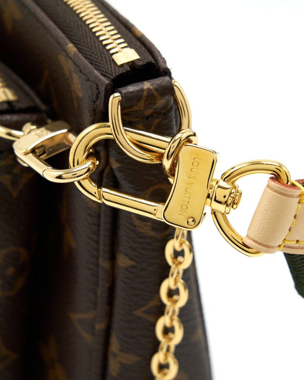 AAA Replica Louis Vuitton LV MULTI POCHETTE ACCESSORIES MONOGRAM CANVAS WITH KHAKI STRAP
