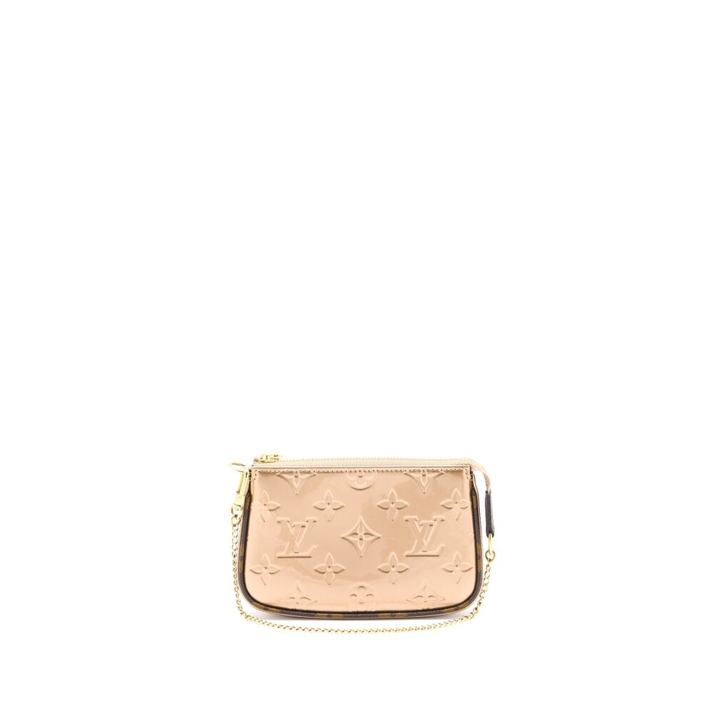 AAA Replica Louis Vuitton LV MINI POCHETTE ACCESSORIES PATENT BRONZE GHW (NEW VERSION)