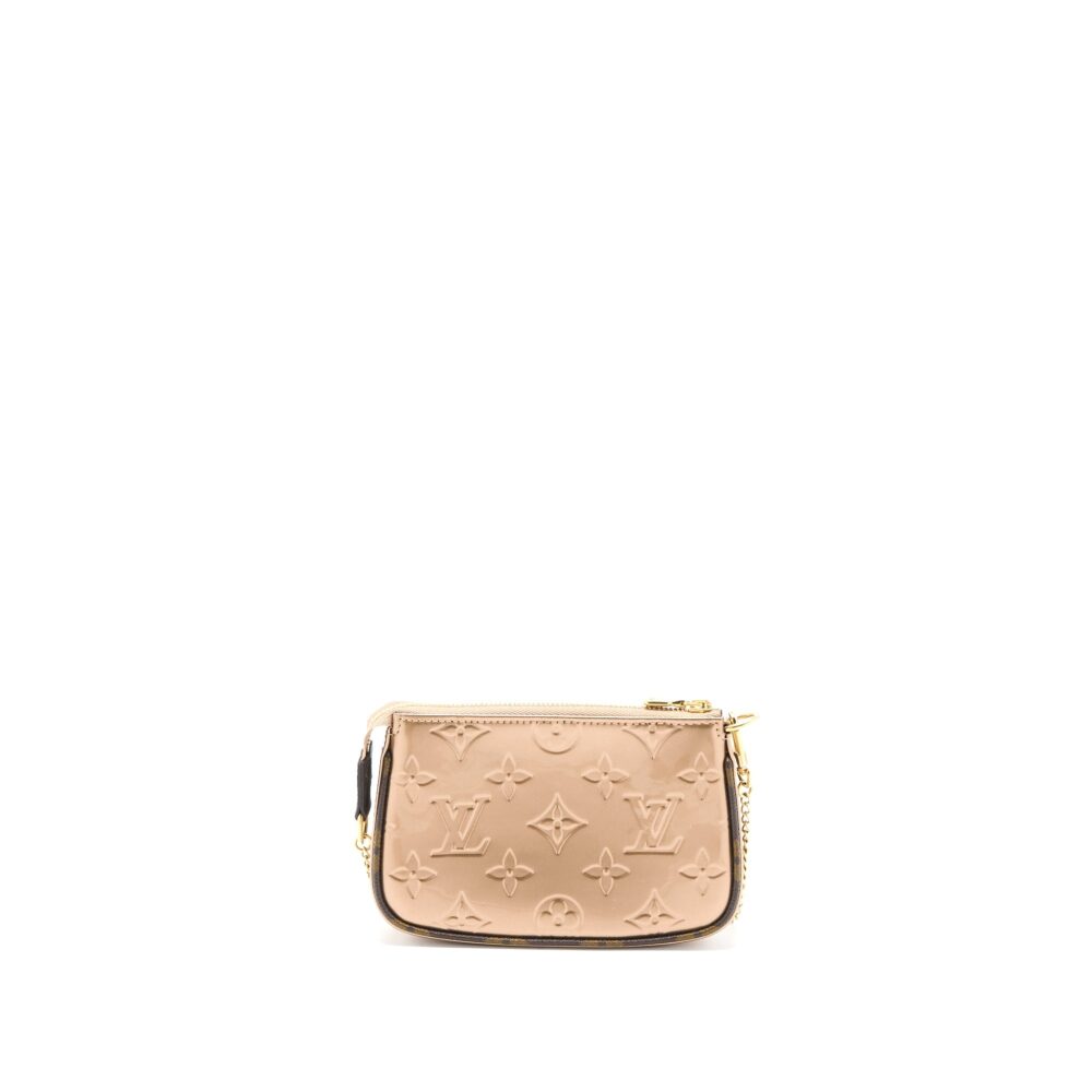 AAA Replica Louis Vuitton LV MINI POCHETTE ACCESSORIES PATENT BRONZE GHW (NEW VERSION)