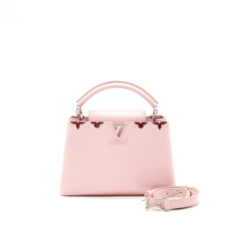 AAA Replica Louis Vuitton LV CAPUCINES BB IN PINK WITH RED FLORAL PATTERN